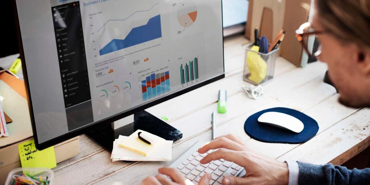 Man looking at charts on desktop computer