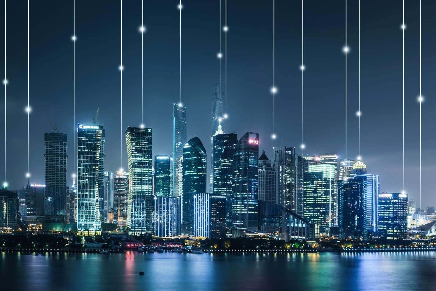 Chinese skyline with data