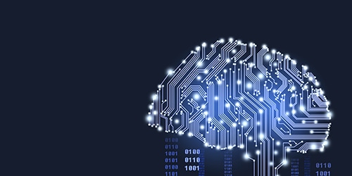 Black background with Artificial Intelligence brain