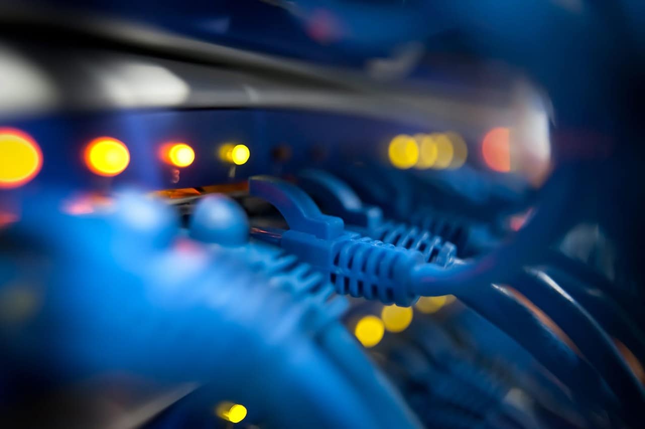 Ethernet cables connected to server