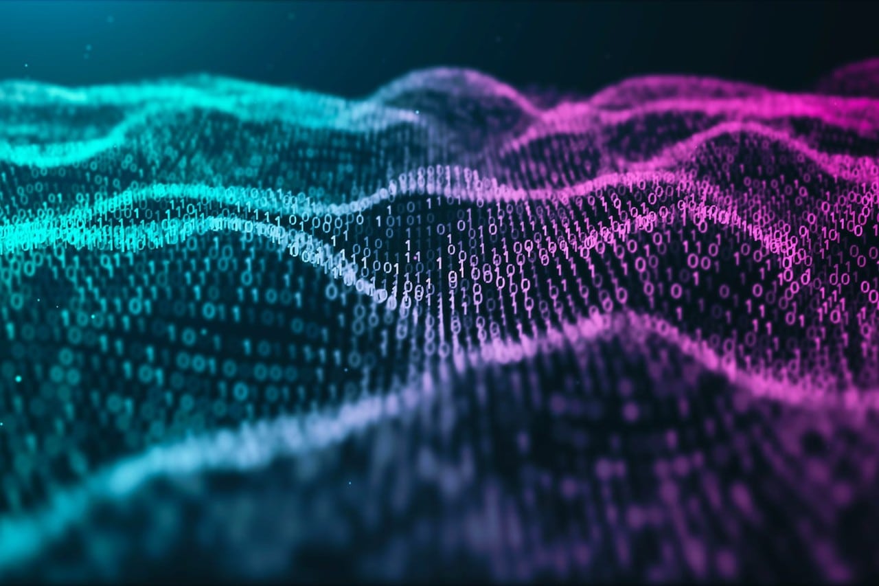 binary code pattern on digital landscape