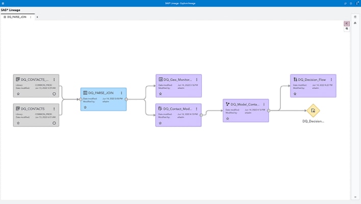 SAS Information Governance screenshot showing data quality metrics