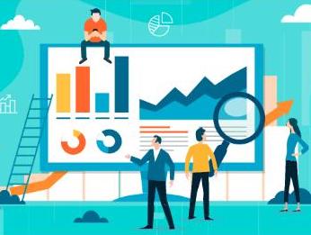 Graphic of workers standing next to large computer monitor