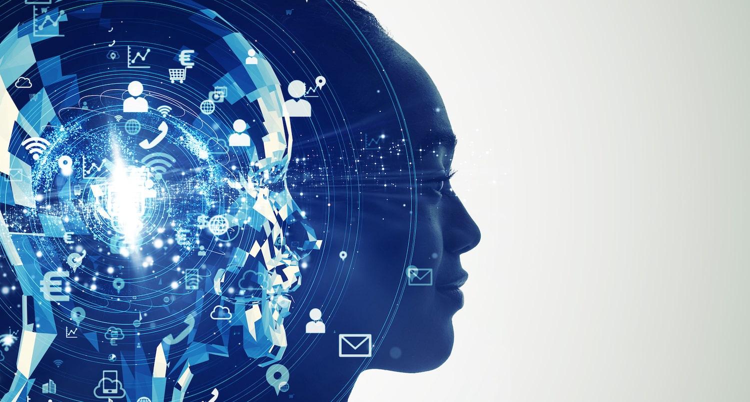Woman's face surrounded by data points
