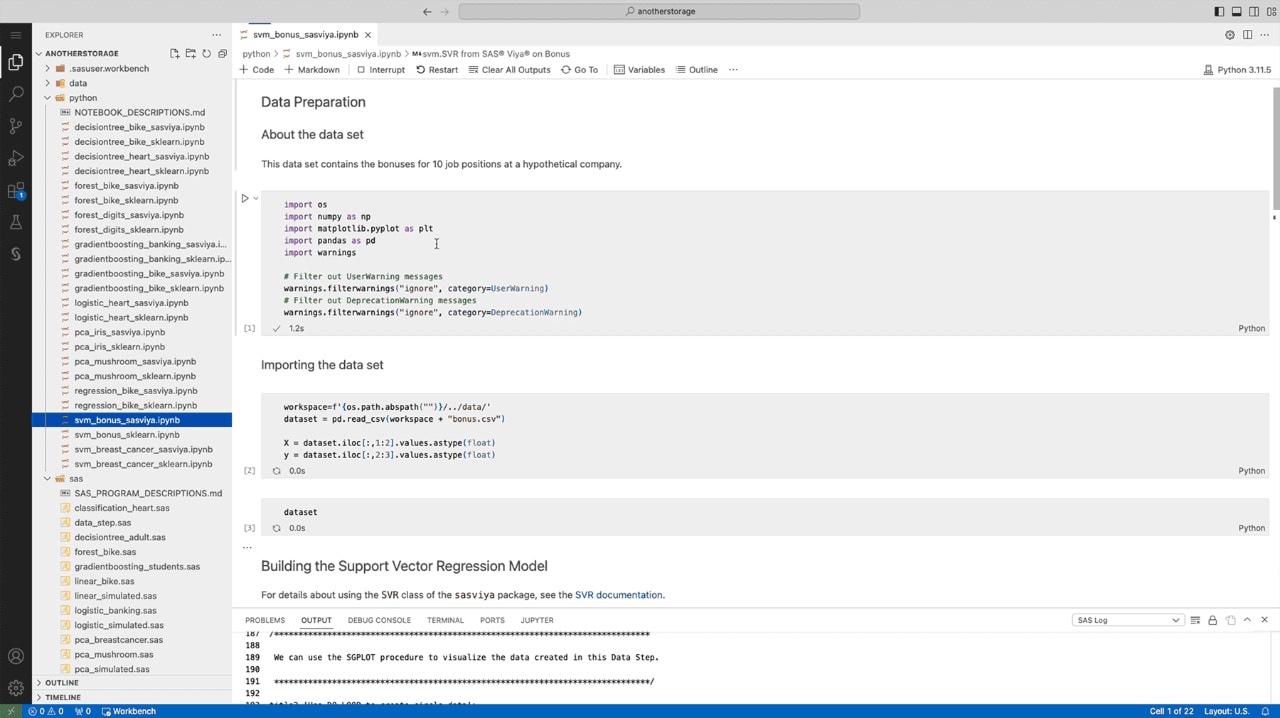SAS Viya Workbench screenshot showing Quick Start
