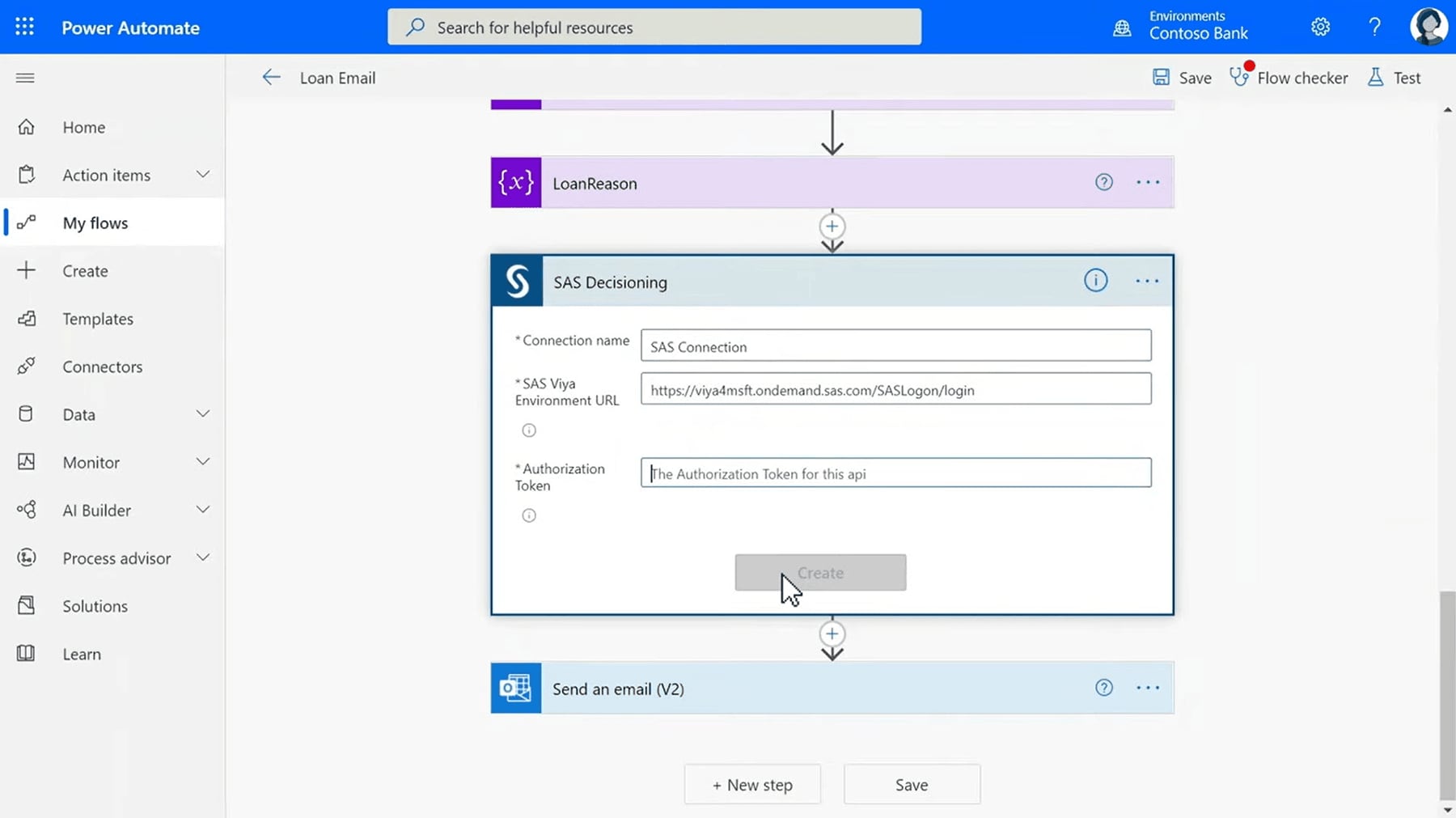 Screenshot of SAS Intelligent Decisioning - Power automate