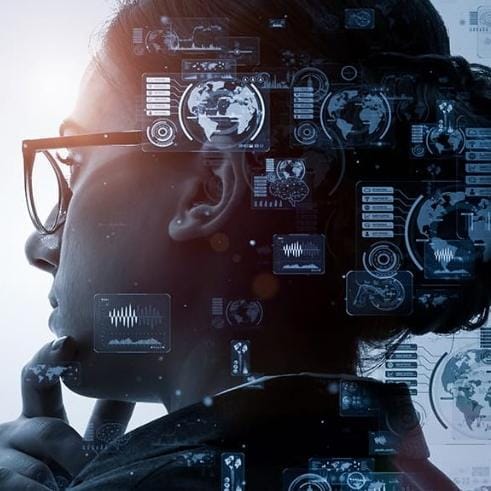 Headshot of businesswoman with conceptual AI