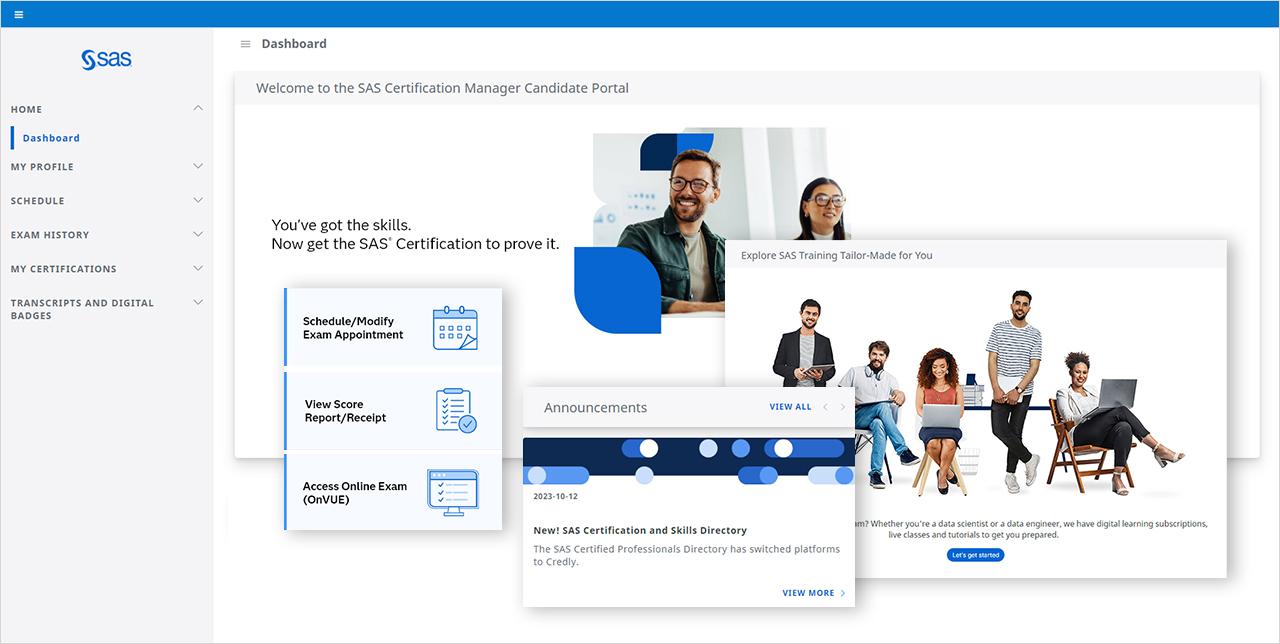 SAS Certification Manager Candidate Portal screenshot of candidate portal