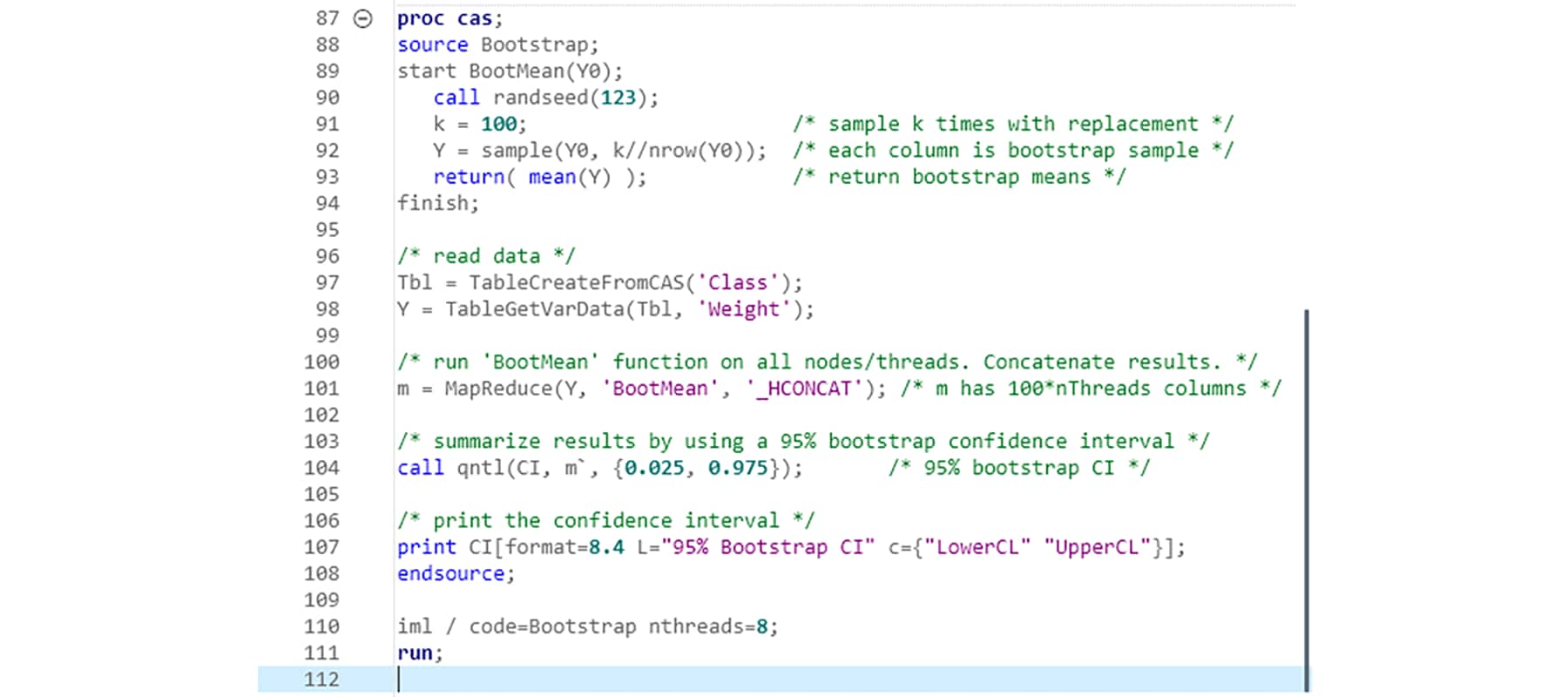 Screenshot of SAS IML showing program