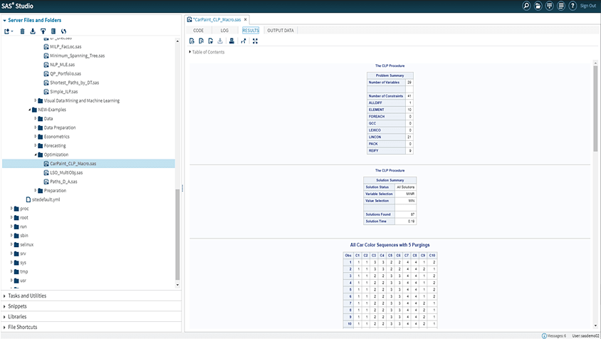 Screenshot of SAS Optimization showing macro output