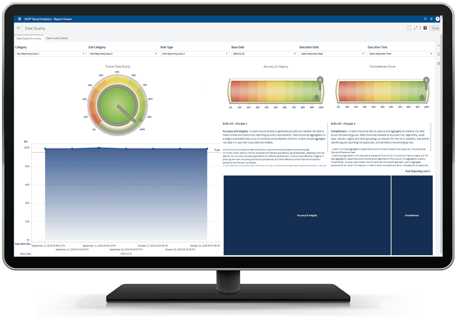 SAS Solution for CECL showing data quality report on desktop monitor