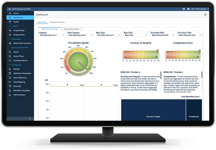 SAS Solution for IFRS 9 showing dashboard on desktop monitor