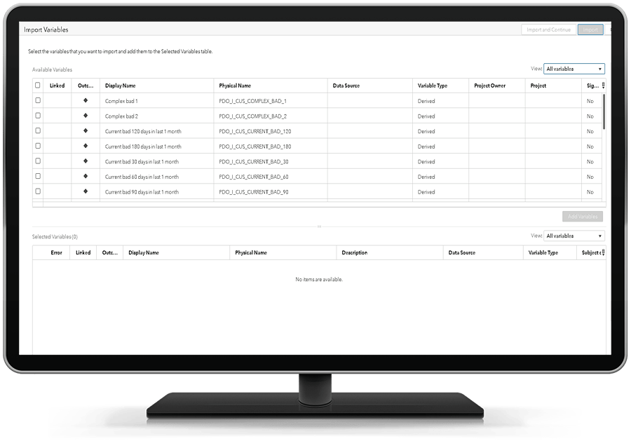 SAS Risk Modeling showing ability to import SAS code on desktop monitor