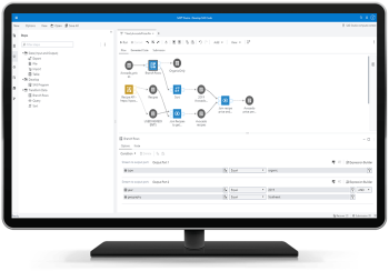 SAS Studio Analyst showing branches and rows on desktop monitor