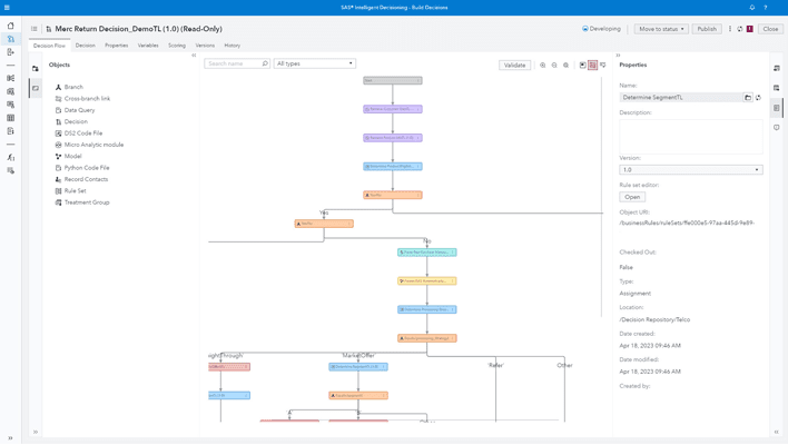 Screenshot of Decision Builder in SAS Viya