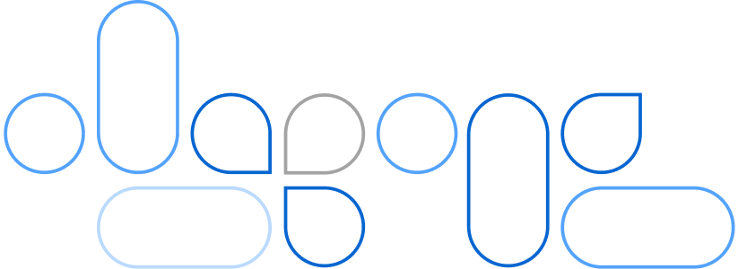 circles and pill shapes in multiple shades of blue