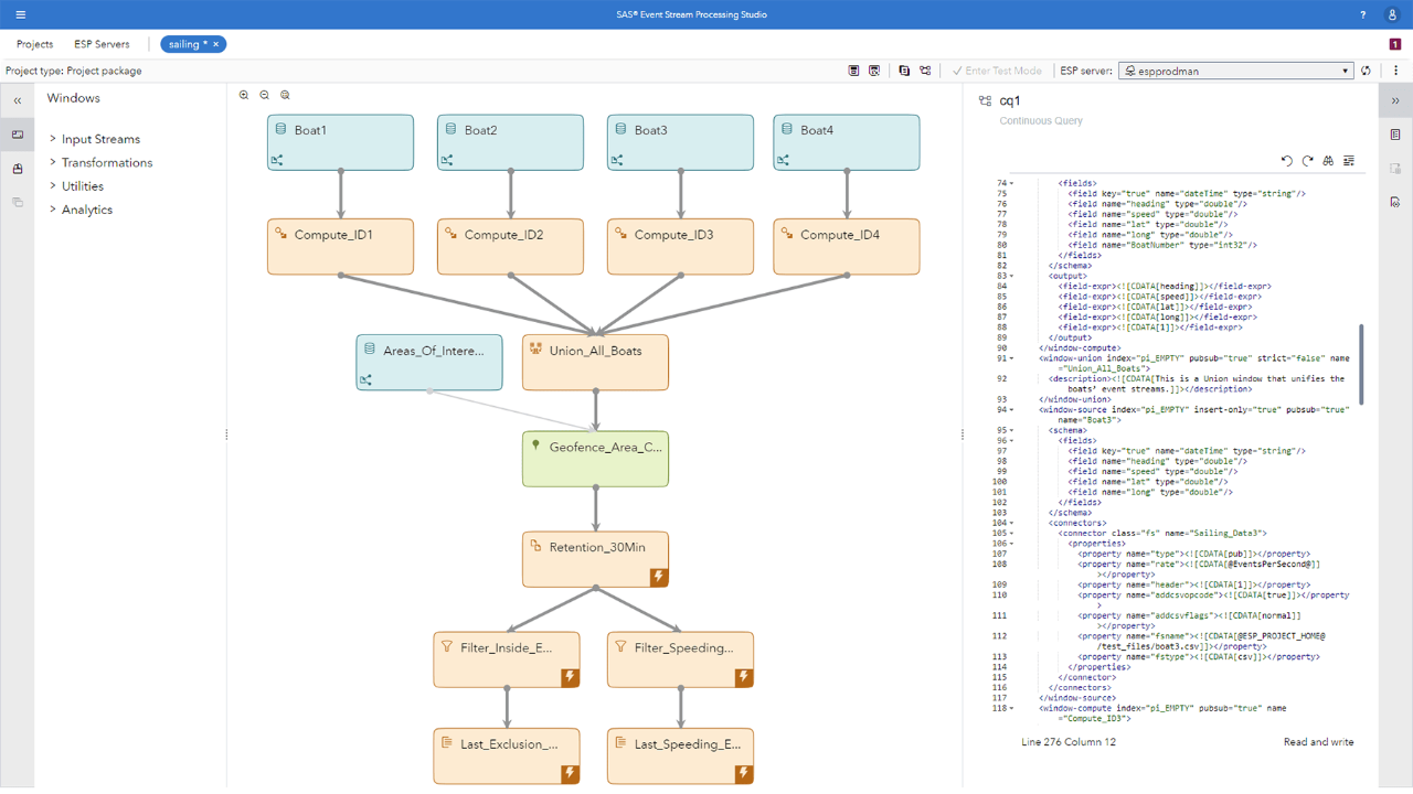 Screenshot of SAS Event Stream Processing - Studio